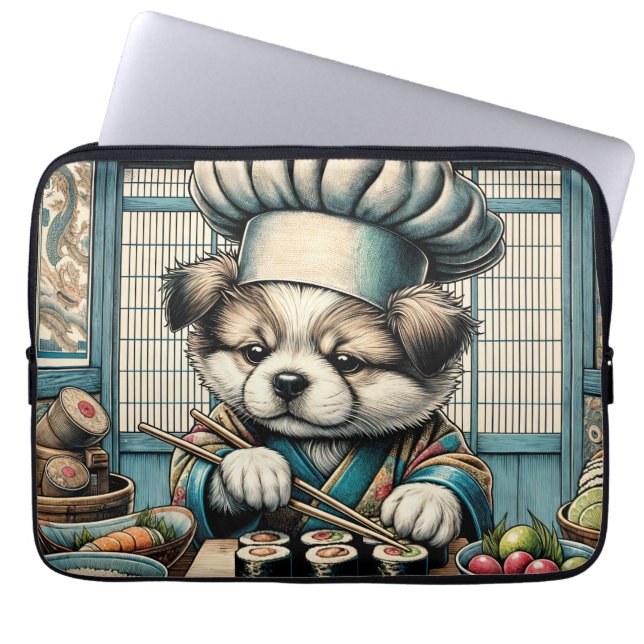 Housse Pour Ordinateur Portable Adorable Sushi Chef Chiot (Devant)