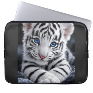 Housse Pour Ordinateur Portable Affiche de faune de jeune tigre blanc mignon aux y
