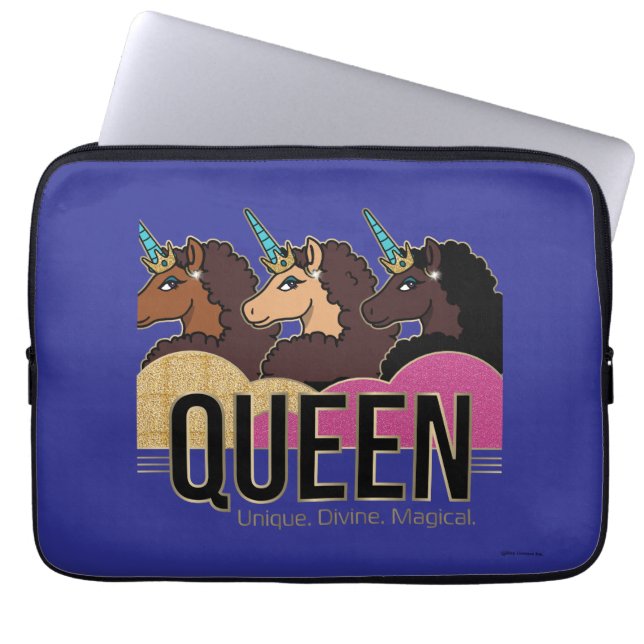 Housse Pour Ordinateur Portable Afro Unicorn Queen Trio Design (Devant)
