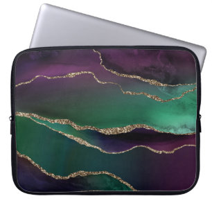 Housse Pour Ordinateur Portable Agate attrayante Joyau foncé Tone Pierre Or Vein