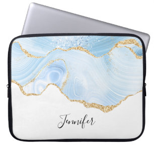 Housse Pour Ordinateur Portable Agate Bleu Élégant et Rafraîchissant avec Ruban à