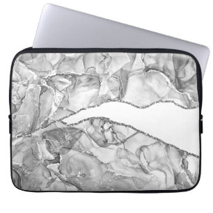 HOUSSE POUR ORDINATEUR PORTABLE AGATE EN MARBRE D'ARGENT LÉGER PARTIES SCINTILLANT