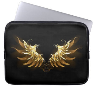 Housse Pour Ordinateur Portable Ailes d'Ange d'or sur arrière - plan noir
