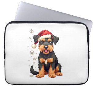 Housse Pour Ordinateur Portable Airedale Terrier avec un chapeau de Noël