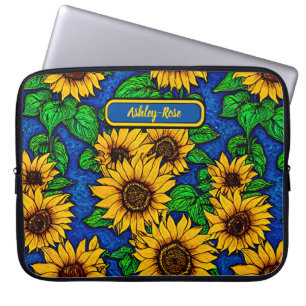 Housse Pour Ordinateur Portable Ajouter le nom Golden Sunflowers & Feuilles sur Da