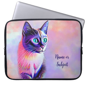 Housse Pour Ordinateur Portable Ajouter le nom Texte, Pastels Peint Chat Siamais