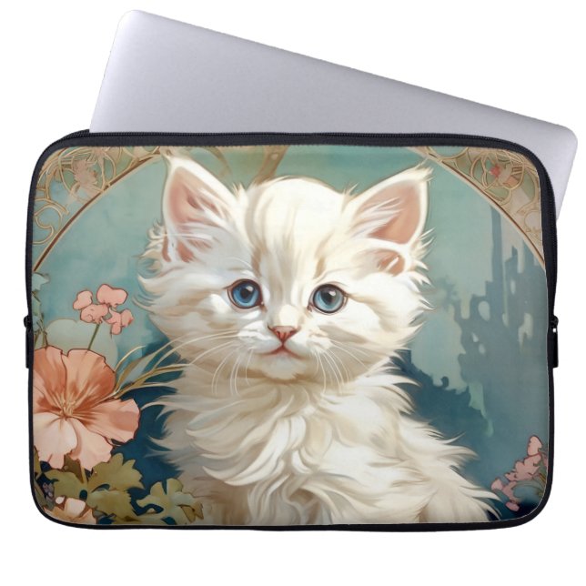 Housse Pour Ordinateur Portable Alphonse Mucha Style Chat blanc (Devant)