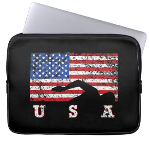 Housse Pour Ordinateur Portable American Flag Swimming USA Cadeau Swim Team Premiu