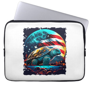 Housse Pour Ordinateur Portable Amérique tortue sous lune avec drapeau américain