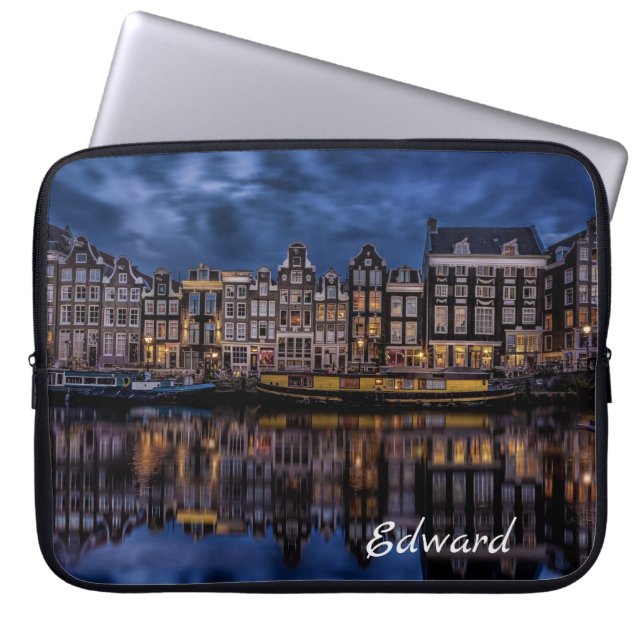 Housse Pour Ordinateur Portable Amsterdam avec Canaux à Dusk (Devant)