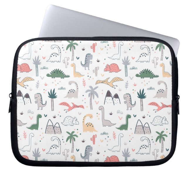 Housse Pour Ordinateur Portable Amusant Pastel Dinosaur Motif de scène (Devant)