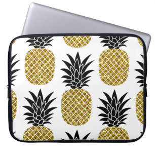 Housse Pour Ordinateur Portable Ananas En Or : Blanc Dessiné À La Main Sans Coutur