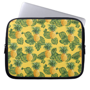 Housse Pour Ordinateur Portable Ananas et Feuilles tropicaux en or