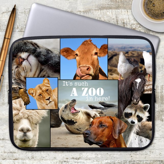 Housse Pour Ordinateur Portable Animaux amusants Zoo Portable (Laptop sleeve featuring a collage of funny and cute animals)