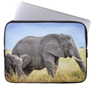 Housse Pour Ordinateur Portable Animaux de bébés cutest Eléphant africain et mèr