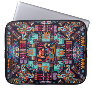 Housse Pour Ordinateur Portable Animaux décoratifs : design ethnique coloré.