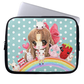 Housse Pour Ordinateur Portable Animaux mignons de fille et de kawaii se reposant