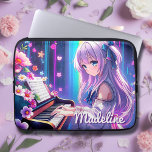 Housse Pour Ordinateur Portable Anime Girl Jouer Piano Personnalisé<br><div class="desc">Manche portable personnalisée. Jolie fille anime jouant du piano entouré d'étoiles et de fleurs en violet,  bleu et rose.</div>