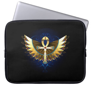 Housse Pour Ordinateur Portable Ankh or avec ailes
