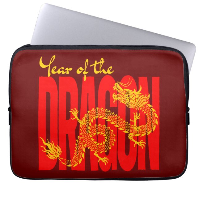 Housse Pour Ordinateur Portable Année du Dragon Rouge Or (Devant)