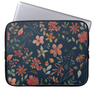 Housse Pour Ordinateur Portable Antique aquarelle Imprimer floral sur marine