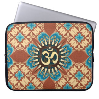 Housse Pour Ordinateur Portable Aqua Blue et Earthy Brown Géométrique avec Gold OM