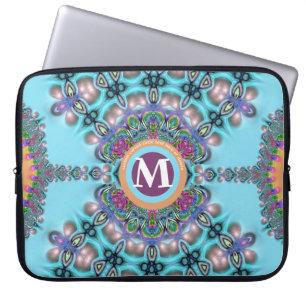 Housse Pour Ordinateur Portable Aqua Blue & Orange Bohème Vintage Fusion Design
