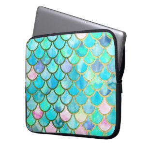 Housse Pour Ordinateur Portable Aqua Turquoise bleu aquarelle Mermaid Scales Motif