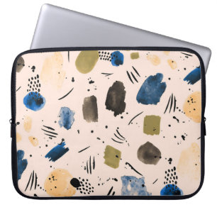 Housse Pour Ordinateur Portable Aquarelle Abstraite : Motif d'encre géométrique.