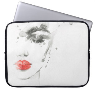 Housse Pour Ordinateur Portable Aquarelle Beauté : Illustration de portrait fémini