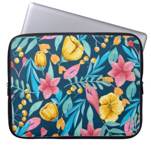 Housse Pour Ordinateur Portable Aquarelle botanique : fleurs, ornement feuille.