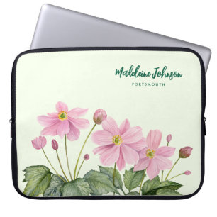 Housse Pour Ordinateur Portable Aquarelle commerciale Doux rose japonais Anemone