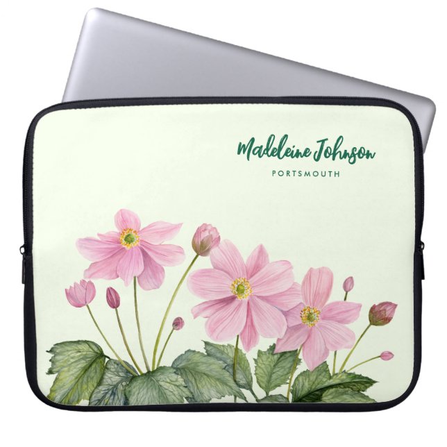 Housse Pour Ordinateur Portable Aquarelle commerciale Doux rose japonais Anemone (Devant)