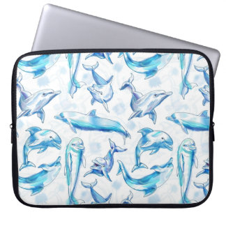 Housse Pour Ordinateur Portable aquarelle dauphin poisson sans soudure motif, daup