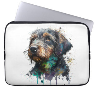 Housse Pour Ordinateur Portable Aquarelle de chiot à poils durs Dachshund