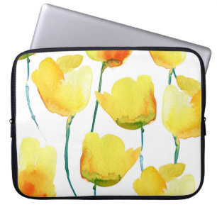 Housse Pour Ordinateur Portable Aquarelle de tulipes colorées : Illustration trans