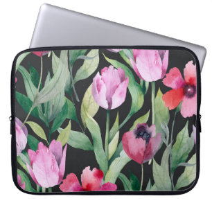 Housse Pour Ordinateur Portable Aquarelle fleurie, belle motif sans couture.
