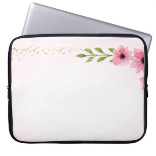Housse Pour Ordinateur Portable Aquarelle florale Bordure avec accent de confetti