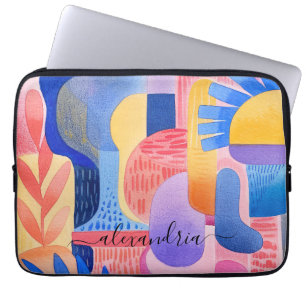 Housse Pour Ordinateur Portable Aquarelle Formes colorées Abstraites Avec Nom