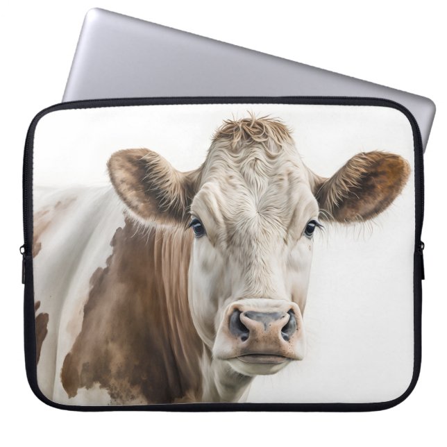 Housse Pour Ordinateur Portable Aquarelle Hereford Portrait de vache (Devant)