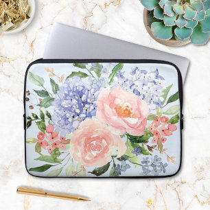 Housse Pour Ordinateur Portable Aquarelle Hydrangea Rose Pivoine Floral Printanier