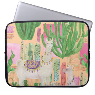 Housse Pour Ordinateur Portable Aquarelle lamas, cactus : motif sans couture.