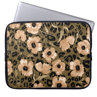 Housse Pour Ordinateur Portable Aquarelle léopard floral : Motif sans fin