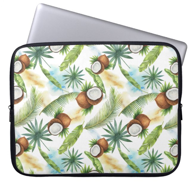 Housse Pour Ordinateur Portable Aquarelle Motif de noix de coco tropicale (Devant)