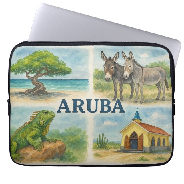 Housse Pour Ordinateur Portable Aquarelle multi-vue d'Aruba (Devant)