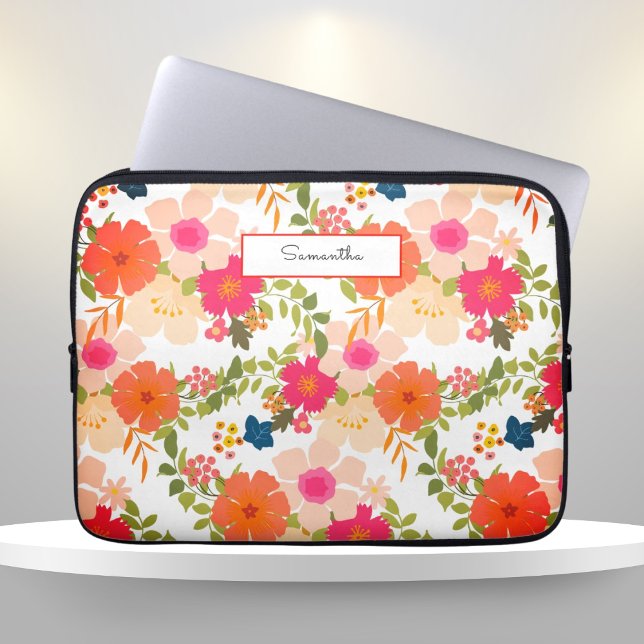 Housse Pour Ordinateur Portable Aquarelle orange Floral (Créateur téléchargé)