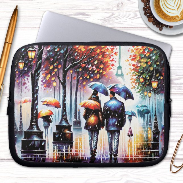 Housse Pour Ordinateur Portable Aquarelle Paris Romantique Pluie Day Portable (Créateur téléchargé)