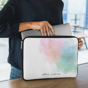 Housse Pour Ordinateur Portable Aquarelle Pastel Sparkle & Monogramme de script