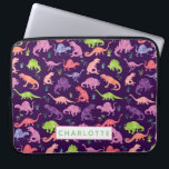 Housse Pour Ordinateur Portable Aquarelle personnalisée Dinosaure Motif enfants ro<br><div class="desc">Aquarelle personnalisée Dinosaure Motif rose violet filles Coque d'ordinateur portable pour enfants. Dinosaures aquarelle en vert,  rose et violet sur un arrière - plan violet foncé. www.SamAnnDesigns.com</div>