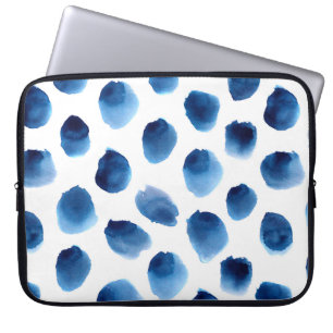 Housse Pour Ordinateur Portable Aquarelle Points Bleus : Peint à la main sans cout